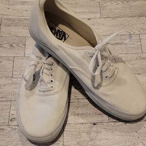 Vans The Authentic Lace Up White Canvas Sneakers Size 12
